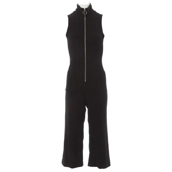STAUD High Collar Zip Up Cropped Jumpsuit in Black S - Picture 1 of 16